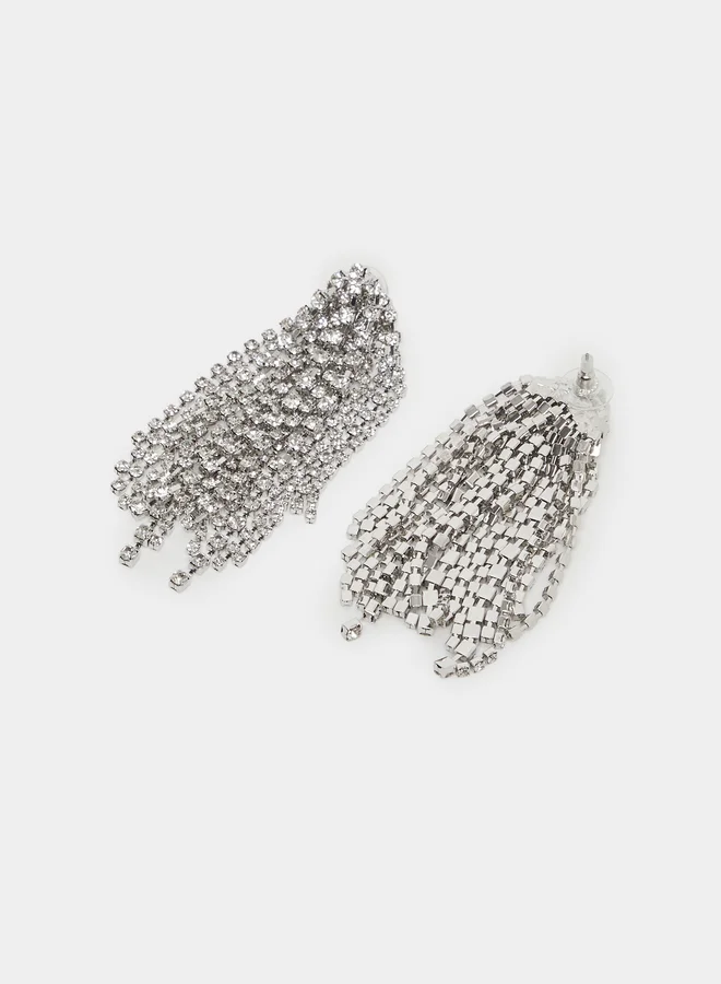 ستايلي أقراط فضية متدلية بشرابة كريستال